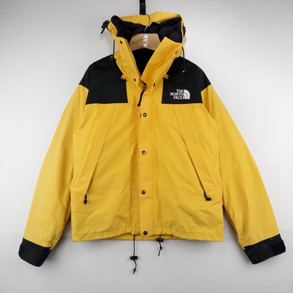 90's Vtg North Face Mountain Jacket Men's M Yellow Black Made in USA *Distressed